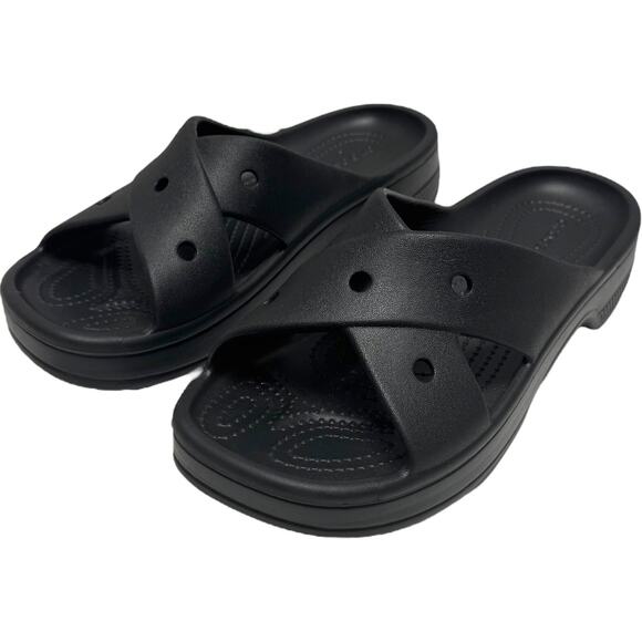 Crocs Classic Women's Cross Strap Black 9 - Picture 2 of 6